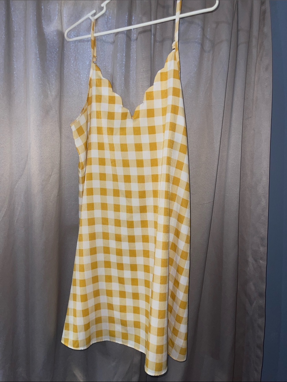 Space 46 Boutique Yellow and White Gingham Scallop Slip Dress NWOT